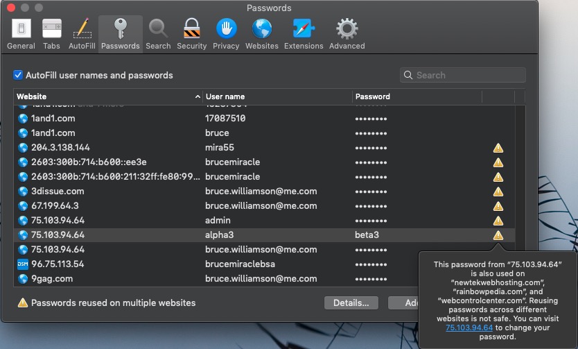 Safari Password screenshot